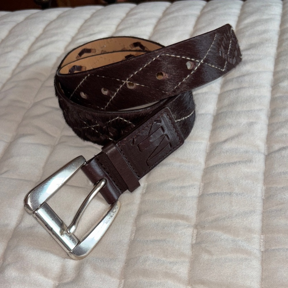Michael Kors Dark Brown Leather Fur Belt - Women’s Small